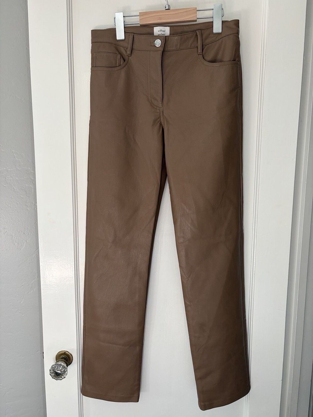 Wilfred Aritzia Command Pant Brown Faux Leather Straight Leg Minimalist Size 4